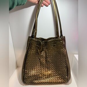Bottega Veneta Gold Intrecciato Tote Bag